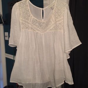 LADIES FOREVER 21 CREAM CROCHET DETAIL TOP SZ 1X